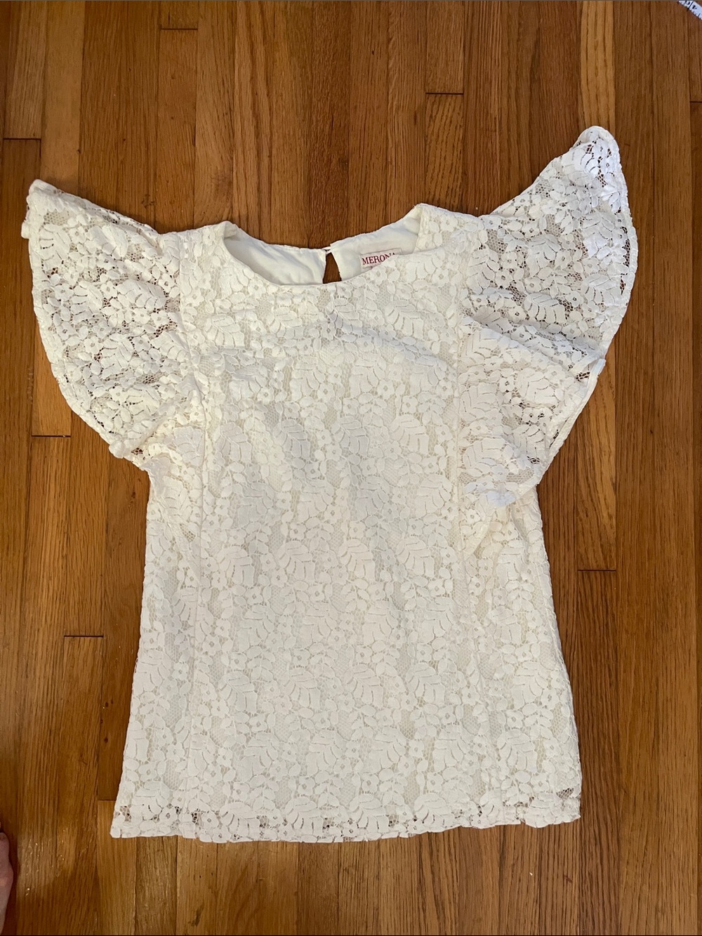 Merona White Lace Flutter-Sleeve Blouse